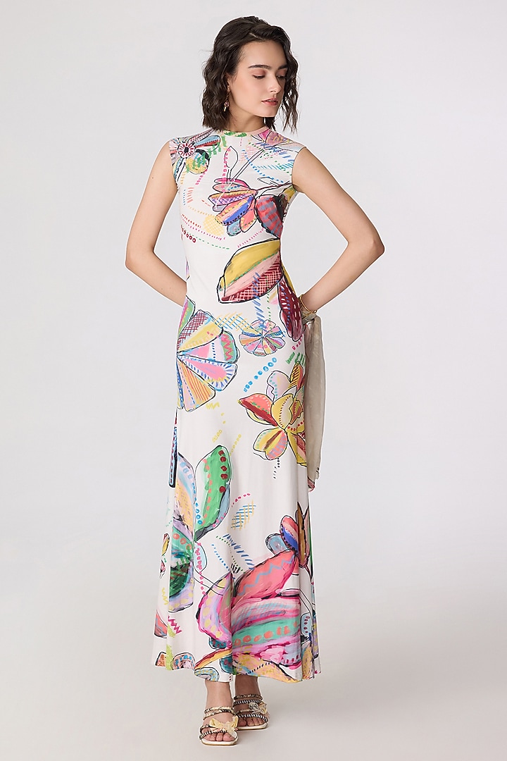 Multi-Colored Stretch Jersey Floral Printed Maxi Summer Dress by Saaksha & Kinni at Pernia's Pop Up Shop