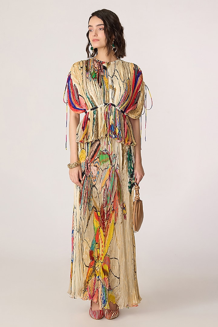 Multi-Colored Poly Florence Chiffon Floral Printed Skirt Set by Saaksha & Kinni at Pernia's Pop Up Shop