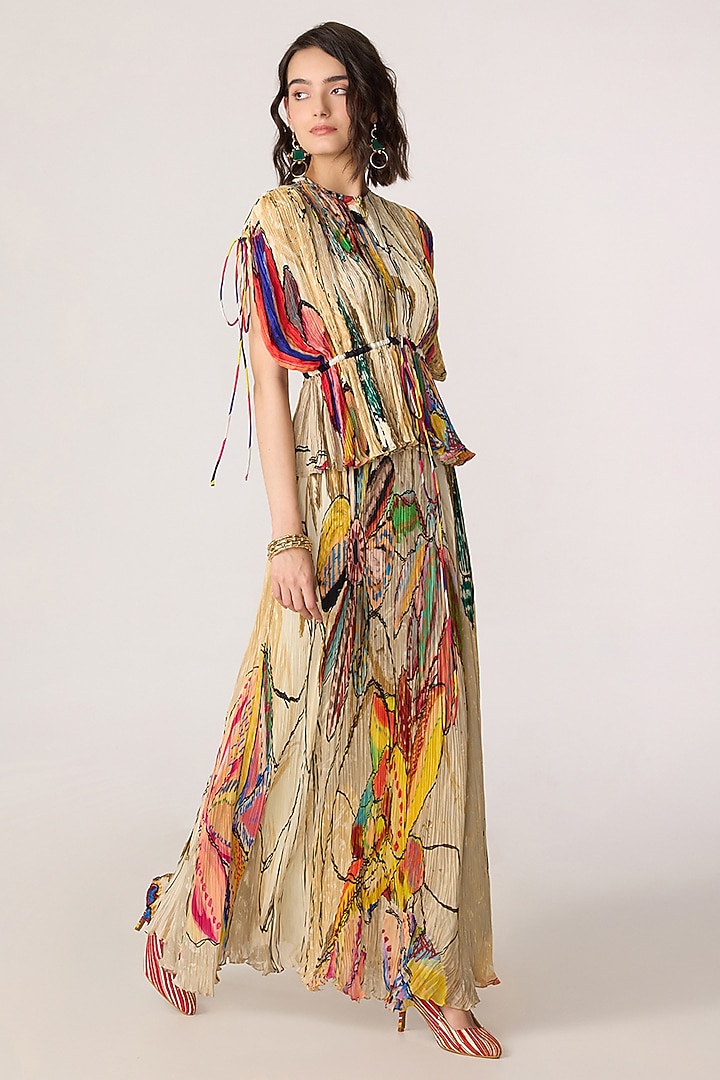 Multi-Colored Poly Florence Chiffon Floral Printed Skirt Set by Saaksha & Kinni at Pernia's Pop Up Shop
