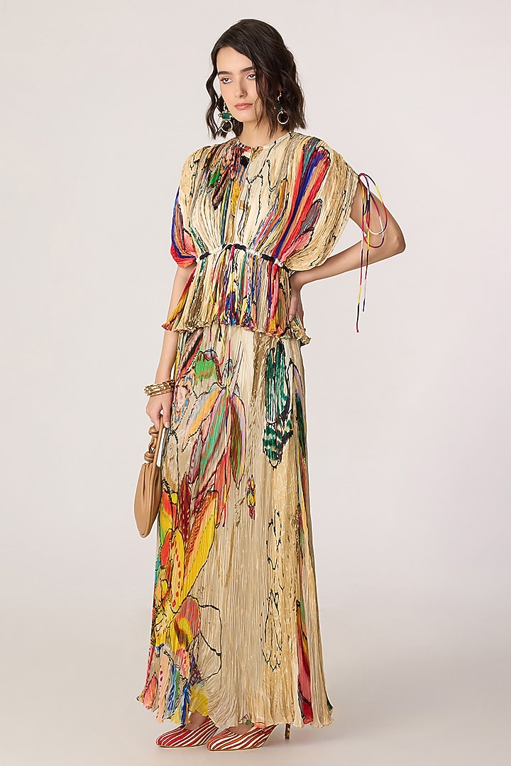 Multi-Colored Poly Florence Chiffon Floral Printed Skirt Set by Saaksha & Kinni at Pernia's Pop Up Shop