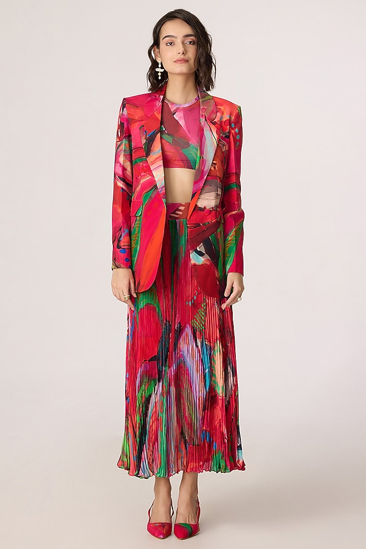 Multi-Colored Poly Florence Chiffon Floral Printed Blazer Set by Saaksha & Kinni at Pernia's Pop Up Shop