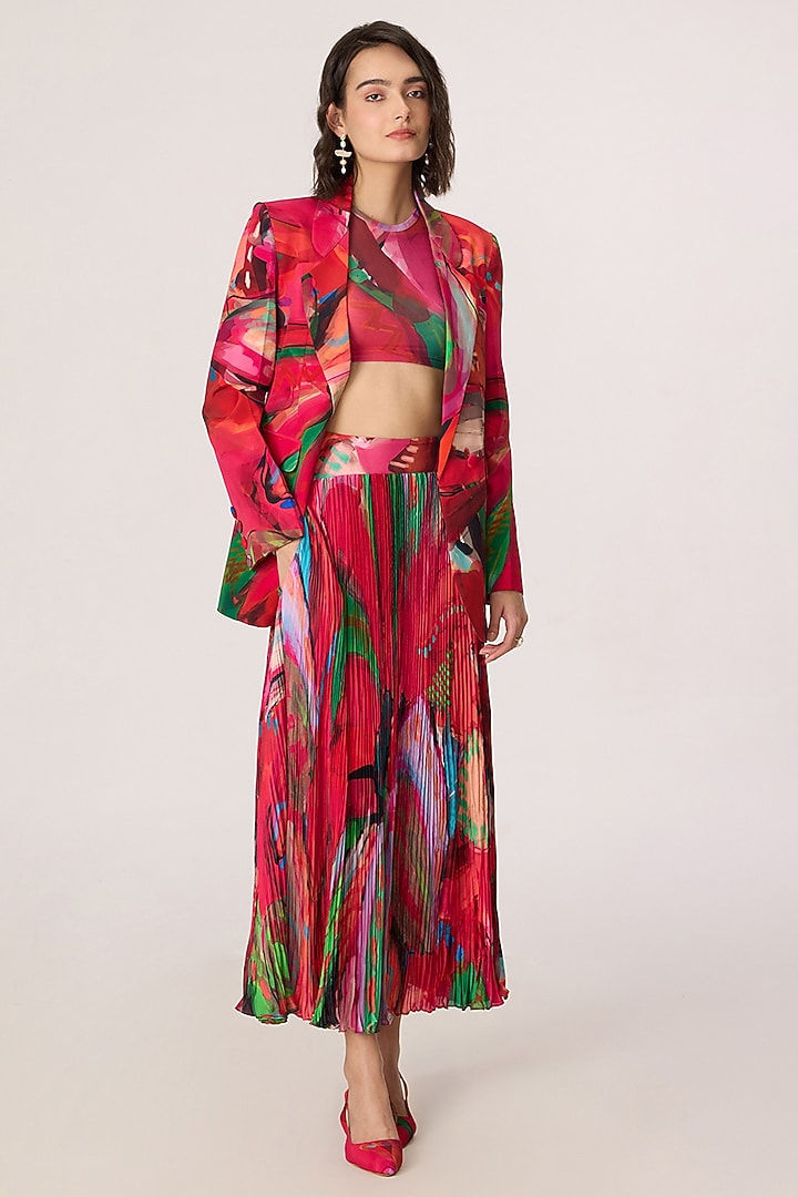 Multi-Colored Poly Florence Chiffon Floral Printed Blazer Set by Saaksha & Kinni at Pernia's Pop Up Shop