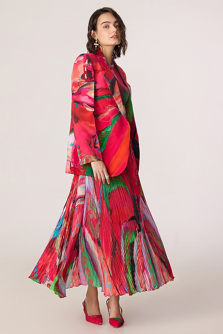 Multi-Colored Poly Florence Chiffon Floral Printed Blazer Set by Saaksha & Kinni at Pernia's Pop Up Shop