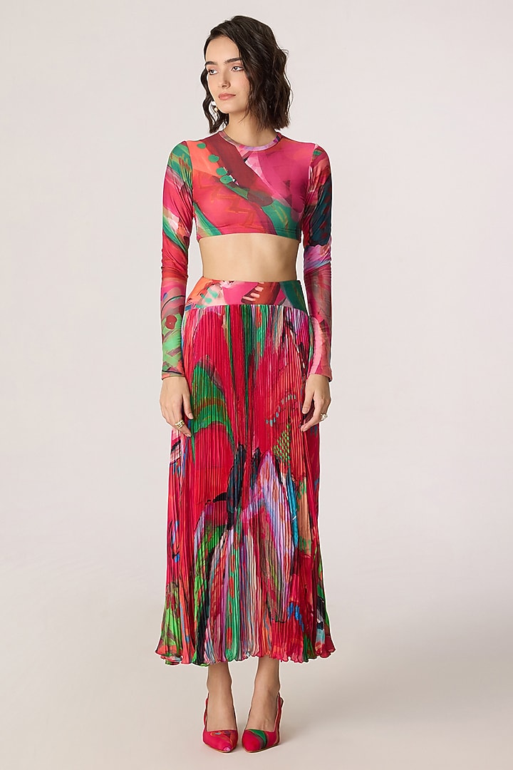 Multi-Colored Poly Florence Chiffon Floral Printed Skirt Set by Saaksha & Kinni at Pernia's Pop Up Shop