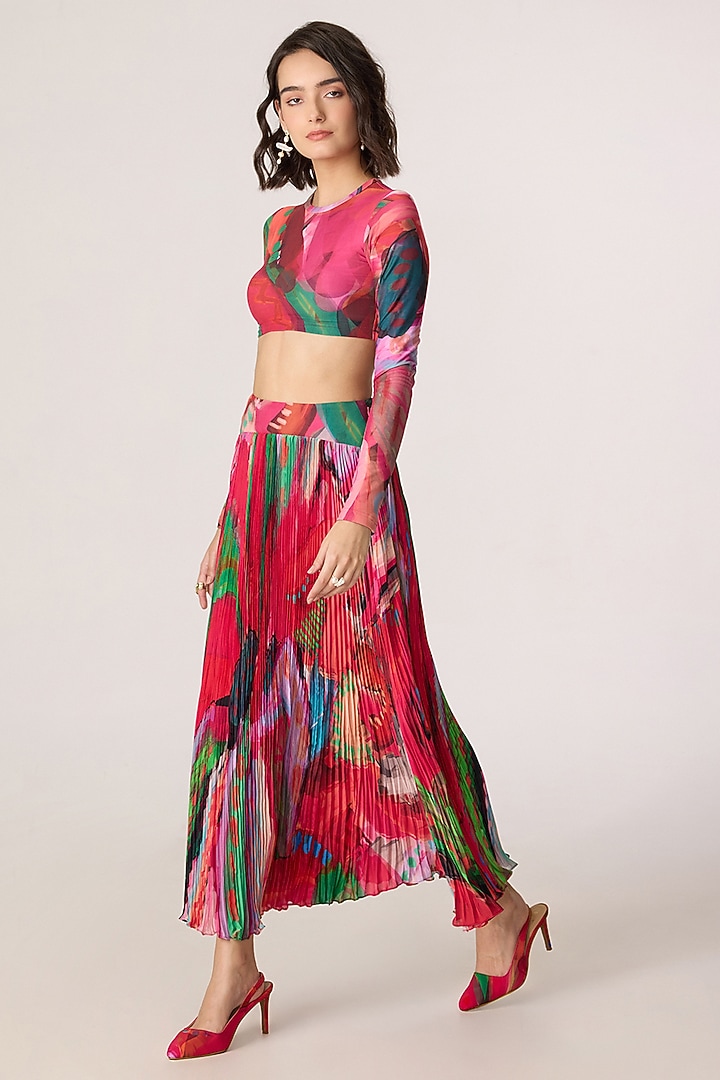 Multi-Colored Poly Florence Chiffon Floral Printed Skirt Set by Saaksha & Kinni at Pernia's Pop Up Shop