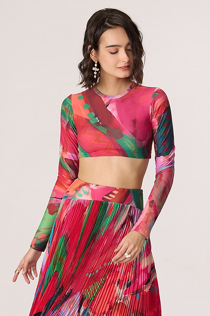 Multi-Colored Poly Florence Chiffon Floral Printed Skirt Set by Saaksha & Kinni at Pernia's Pop Up Shop