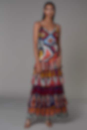 Multi-Colored Printed Micro Hand-Pleated Maxi Dress by Saaksha & Kinni