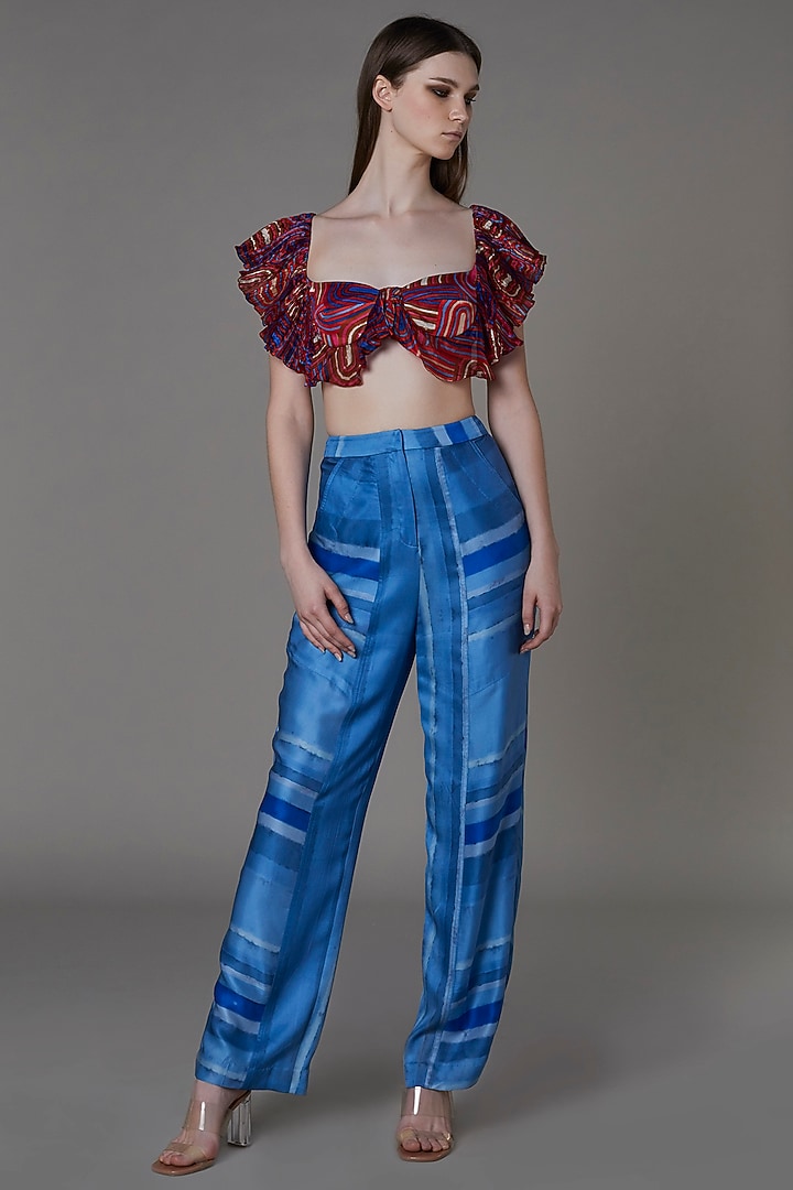 Pastel Blue Satin Pant Set by Saaksha & Kinni at Pernia's Pop Up Shop