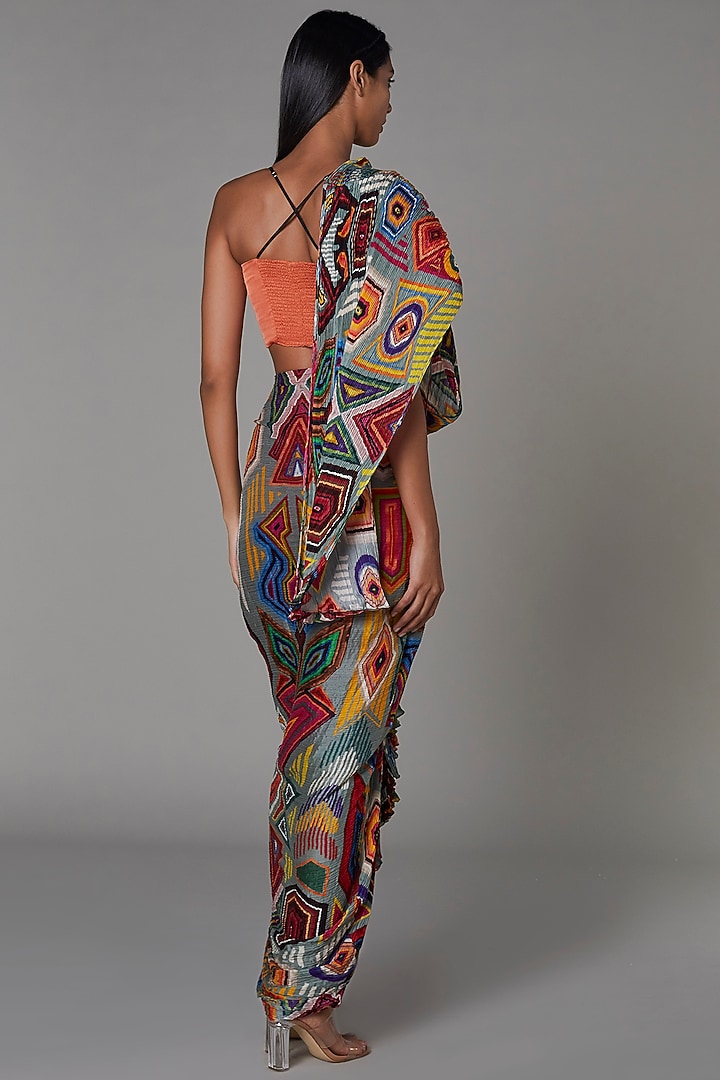 Multi-Colored Printed Saree Party Wear Dress With Bustier by Saaksha & Kinni at Pernia's Pop Up Shop