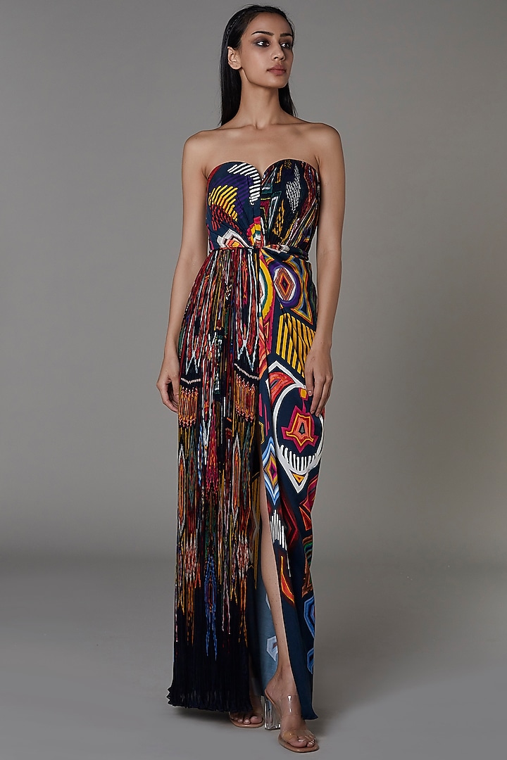 Multi-Colored Printed Slitted Maxi Dress by Saaksha & Kinni