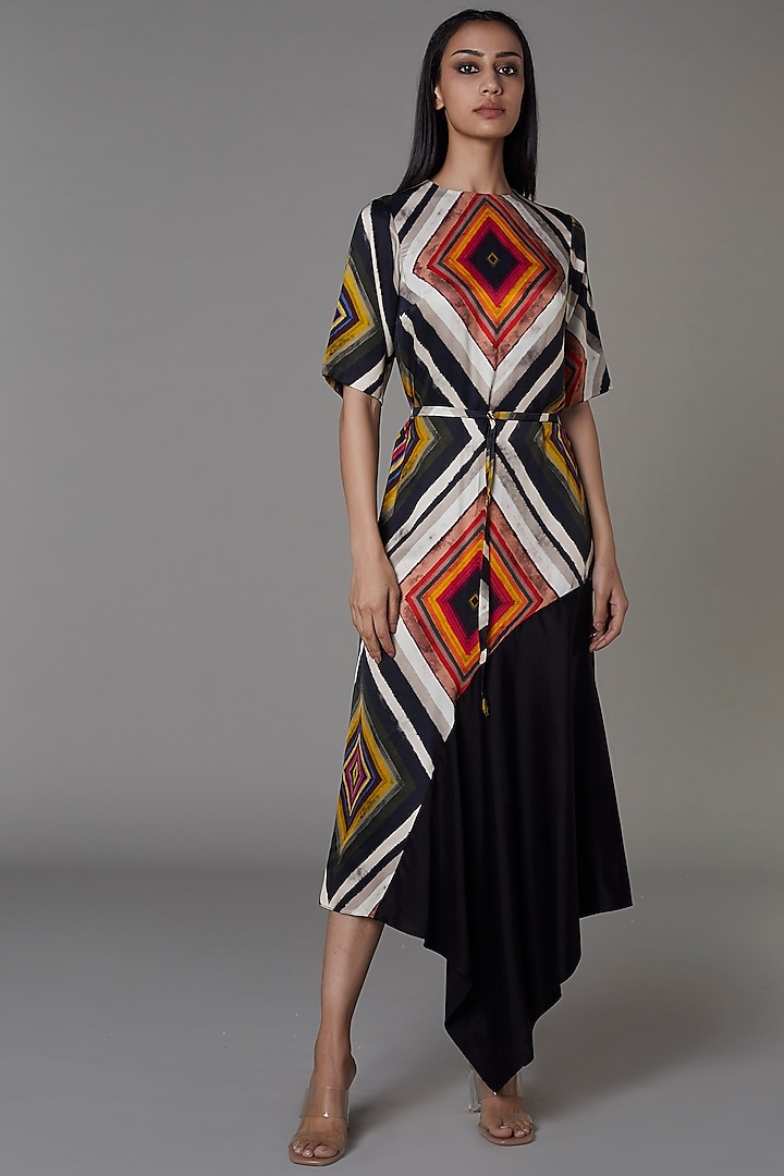 Multi-Colored Printed Asymmetrical Shift Dress by Saaksha & Kinni