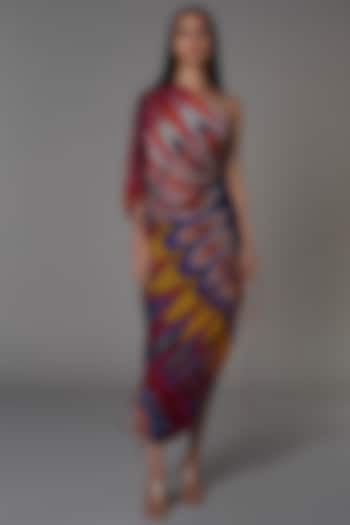 Multi-Colored Abstract Printed Saree Dress by Saaksha & Kinni