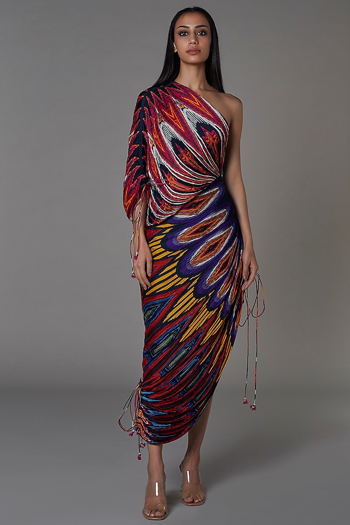 Multi-Colored Abstract Printed Saree Dress by Saaksha & Kinni