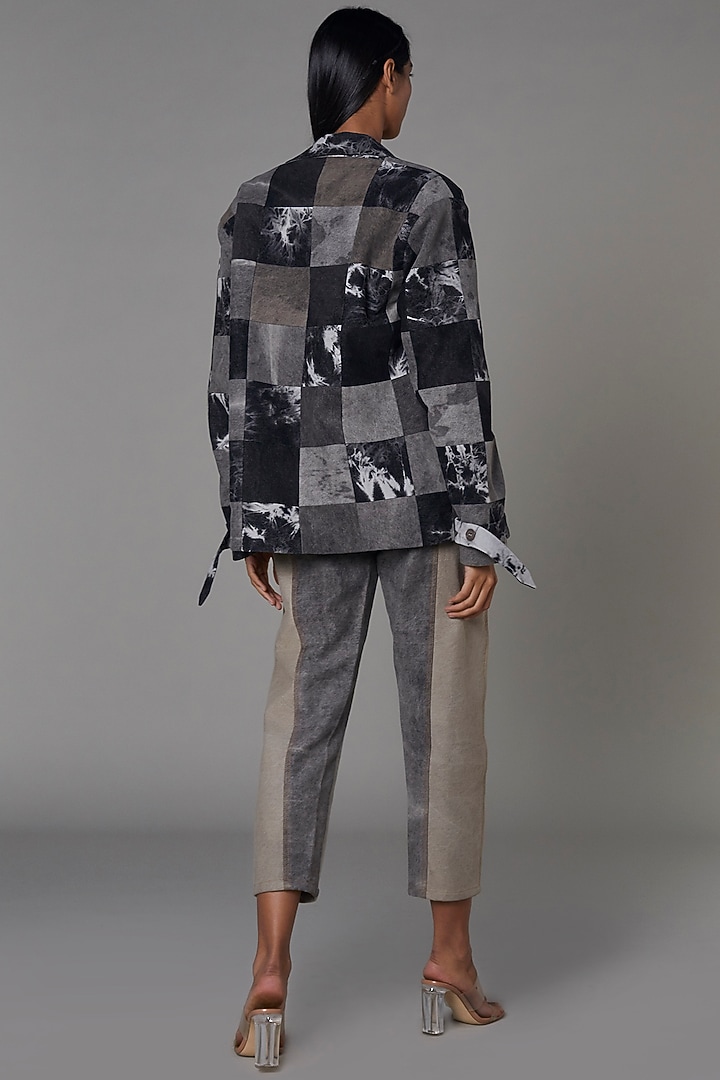 Grey Patchwork Jacket Set by Saaksha & Kinni at Pernia's Pop Up Shop
