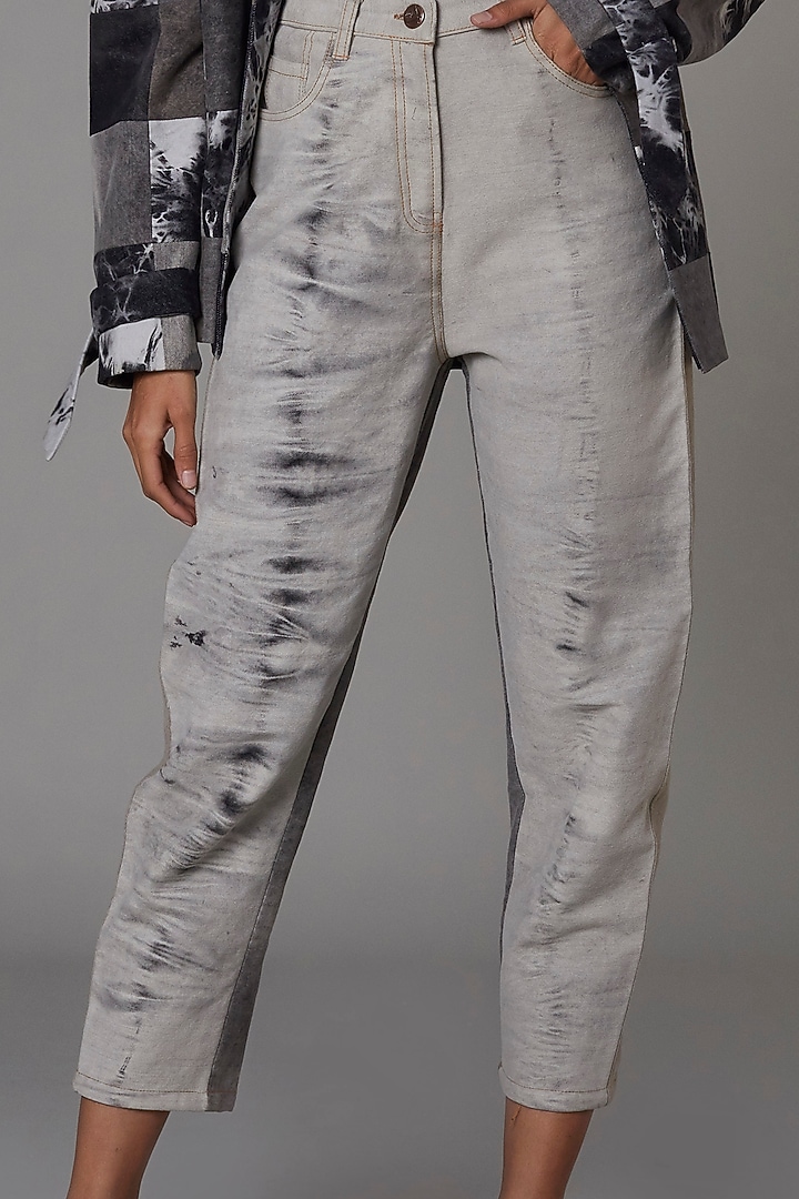 Grey Patchwork Jacket Set by Saaksha & Kinni at Pernia's Pop Up Shop