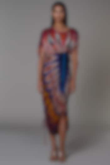 Multi-Colored Printed Double Shoulder Saree Dress by Saaksha & Kinni