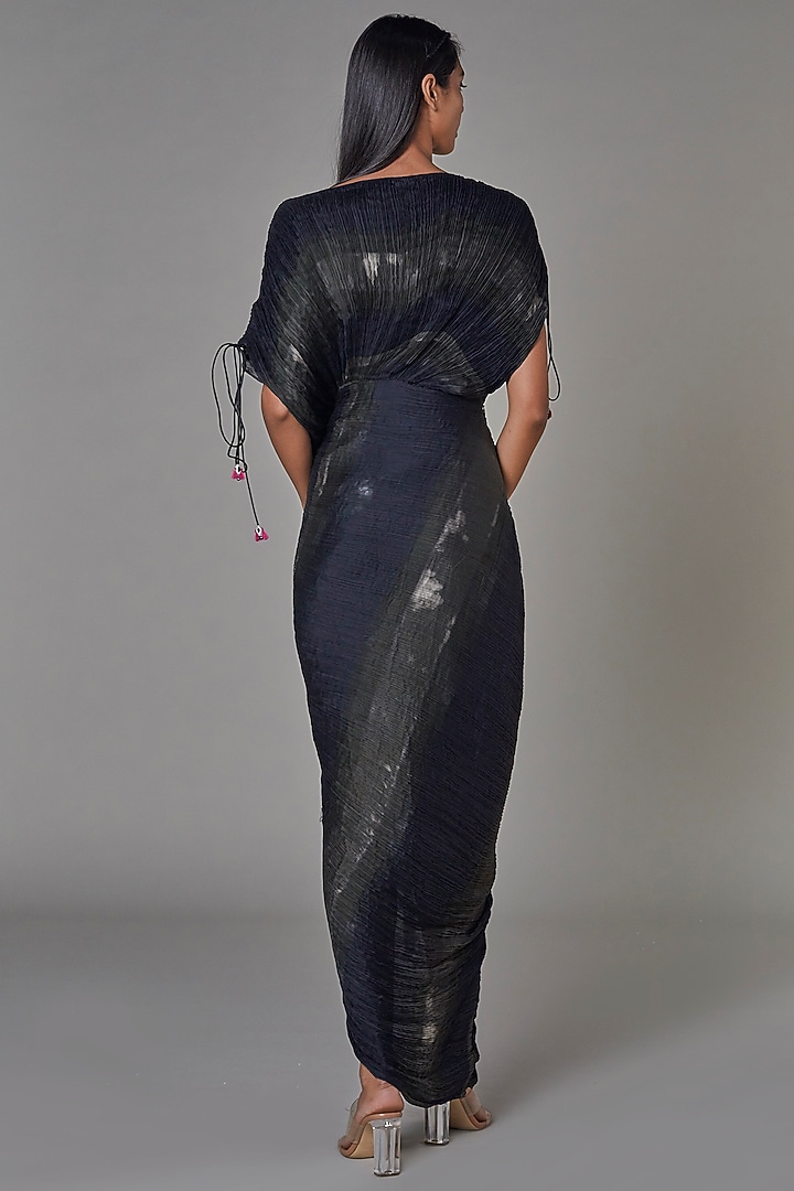 Black & Green Printed Ruffled Saree Vacation Dress by Saaksha & Kinni at Pernia's Pop Up Shop