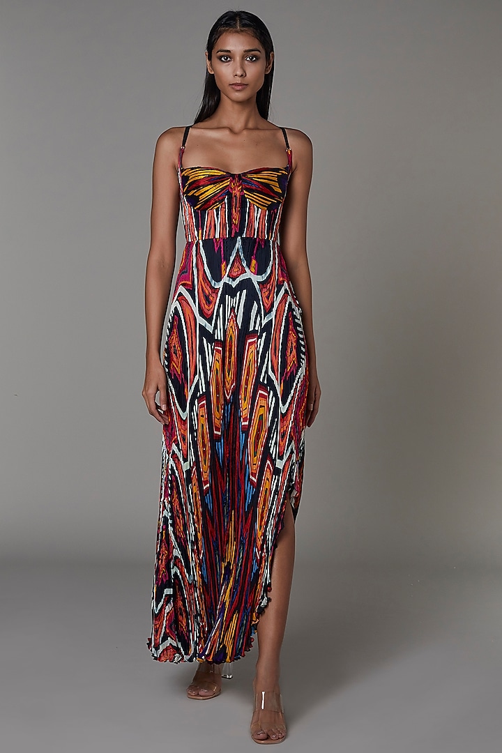 Multi-Colored Printed Asymmetrical Maxi Dress by Saaksha & Kinni