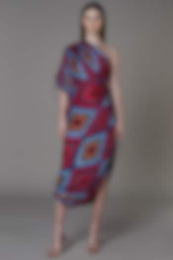 Fuchsia Printed Saree Dress by Saaksha & Kinni