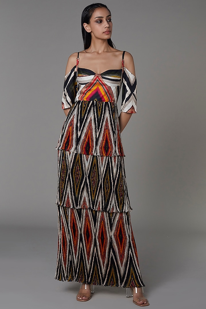 Multi-Colored Printed Tiered Maxi Dress by Saaksha & Kinni