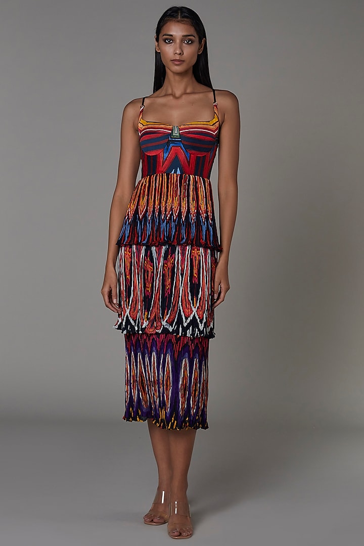 Multi-Colored Printed Tiered Midi Dress by Saaksha & Kinni