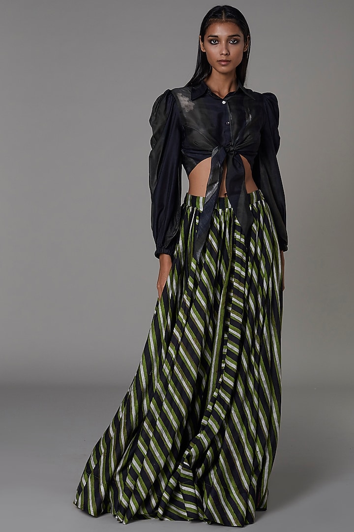 Olive Black & Green Striped Skirt by Saaksha & Kinni