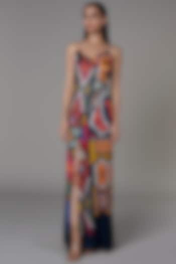 Multi-Colored Satin Abstract Printed Vacation Dress by Saaksha & Kinni at Pernia's Pop Up Shop