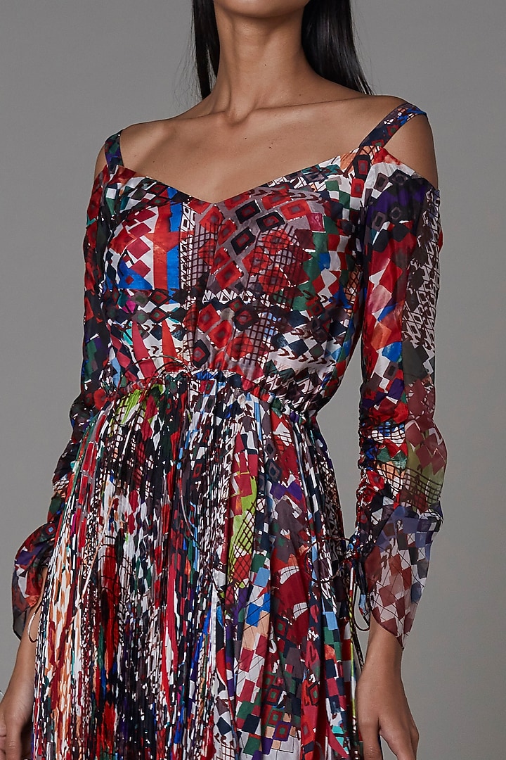 Multi-Colored Cotton Silk Abstract Printed Asymmetrical Vacation Dress by Saaksha & Kinni at Pernia's Pop Up Shop