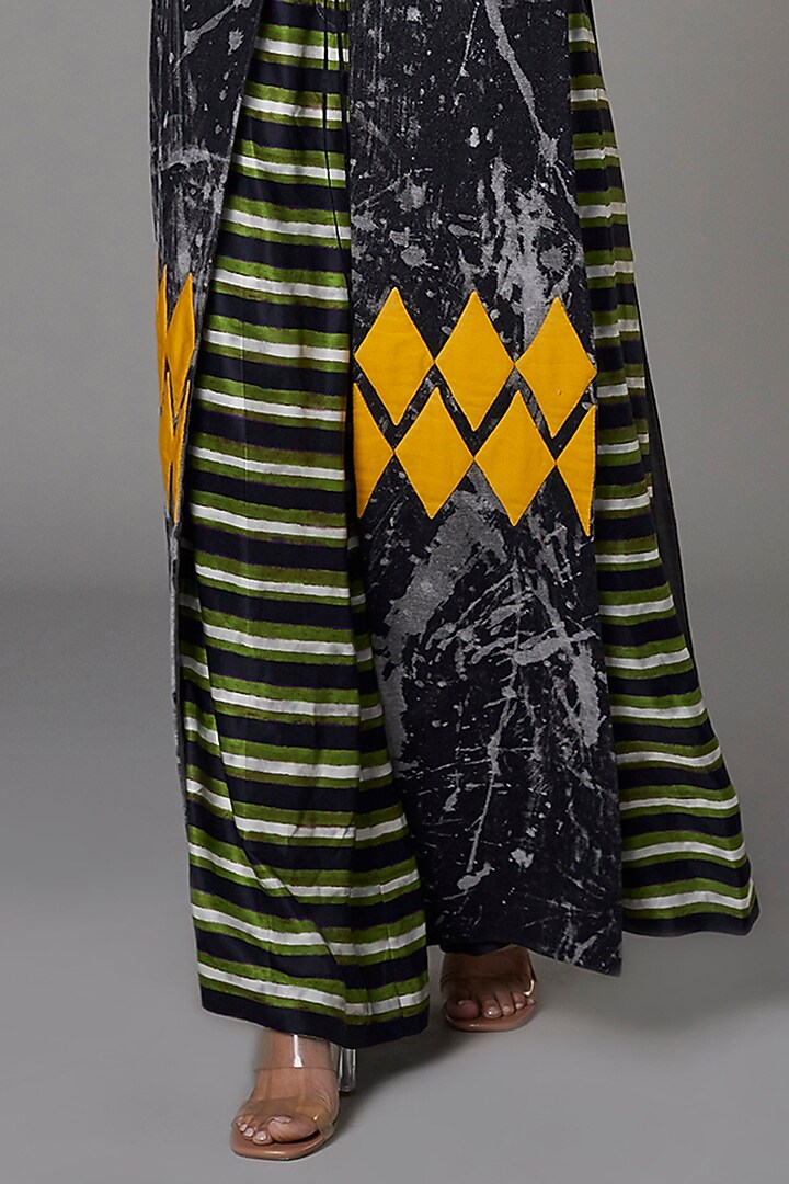 Grey & Yellow Printed Gilet Jacket Set by Saaksha & Kinni at Pernia's Pop Up Shop