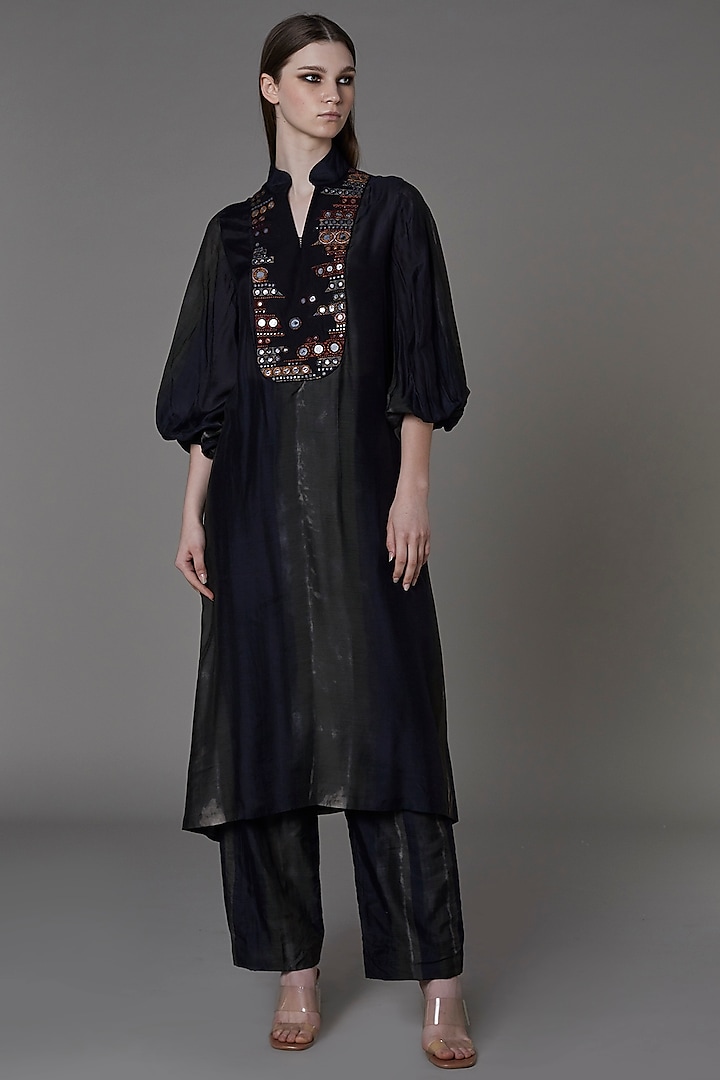 Olive Black Hand Embroidered Kurta Set by Saaksha & Kinni at Pernia's Pop Up Shop