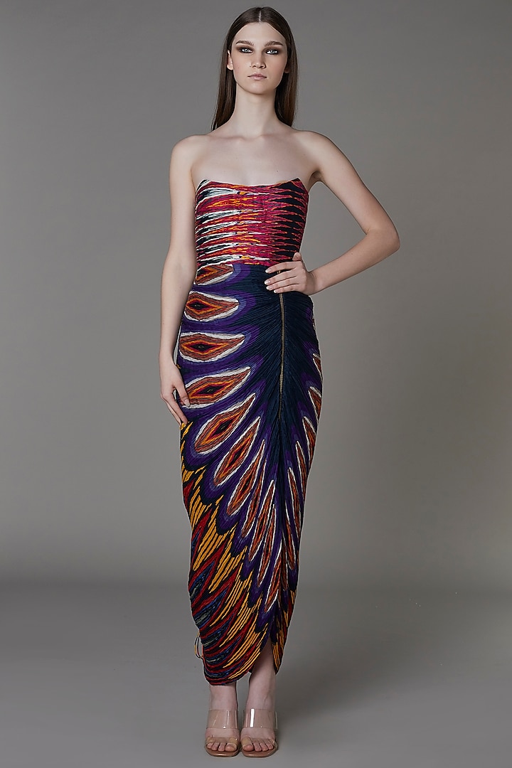 Multi-Colored Printed Corset Saree Dress by Saaksha & Kinni