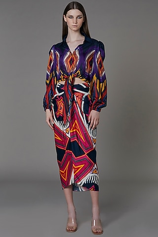 Olive Black & Purple Printed Blouse by Saaksha & Kinni