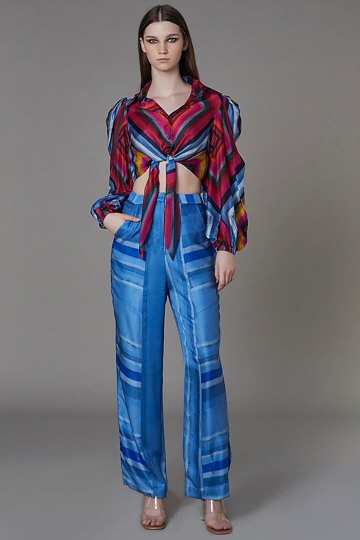 Pastel Blue Striped Pant Set Design by Saaksha & Kinni at Pernia's Pop ...