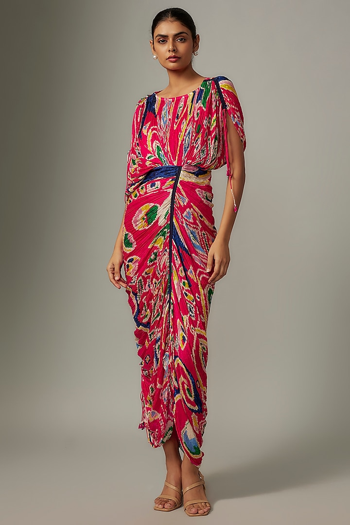 Pink Cotton Silk Paisley Printed Hand Micro Pleated Dress by Saaksha & Kinni at Pernia's Pop Up Shop