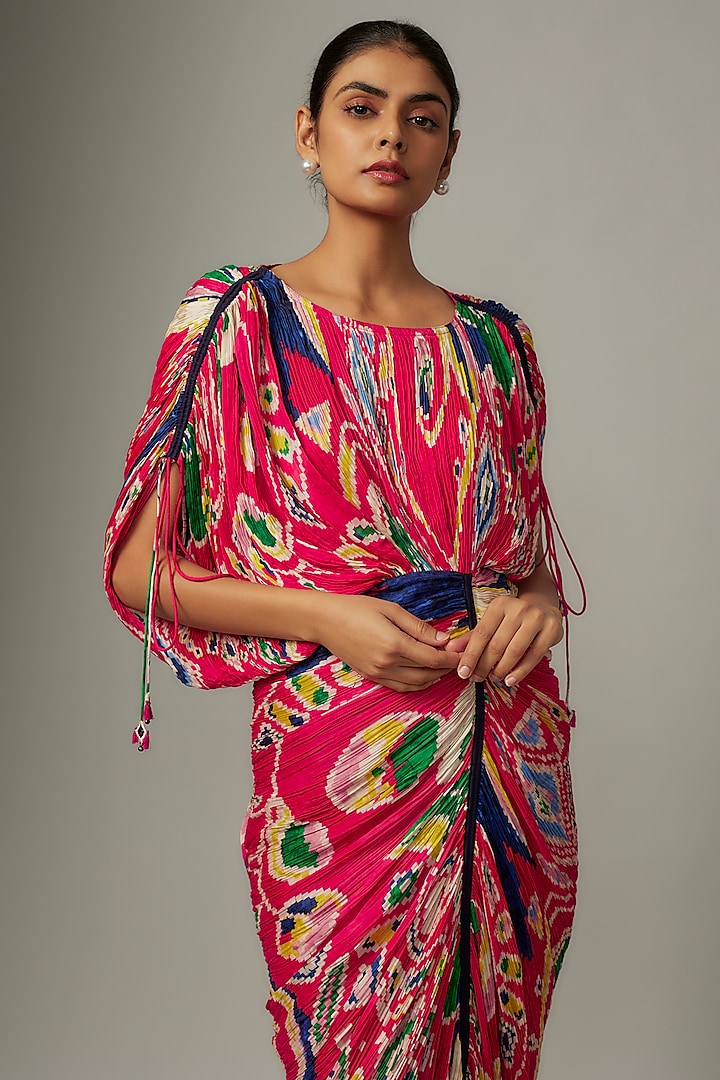 Pink Cotton Silk Paisley Printed Hand Micro Pleated Vacation Dress by Saaksha & Kinni at Pernia's Pop Up Shop