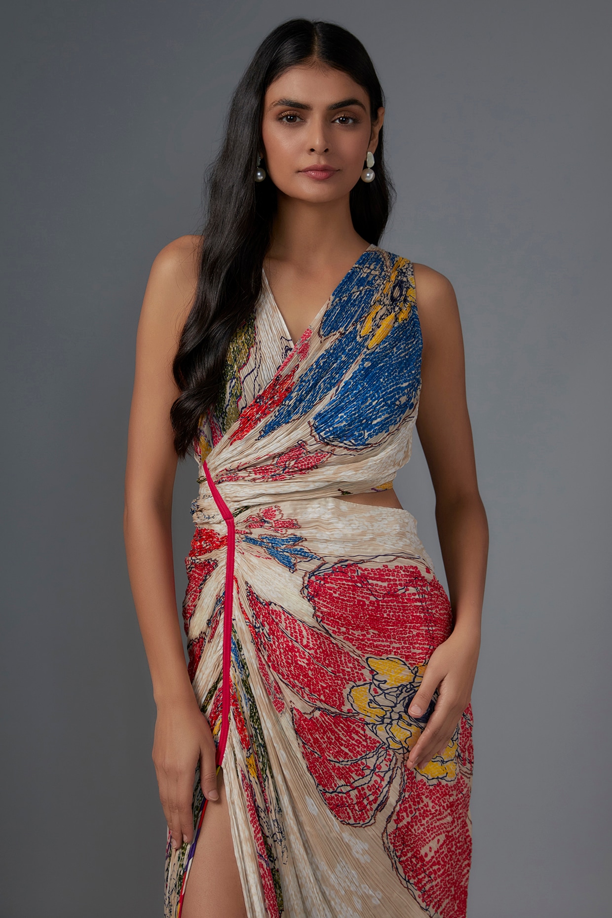 White Cotton Silk Bandhani Printed Dress by Saaksha Kinni at Pernia s Pop Up Shop 2024