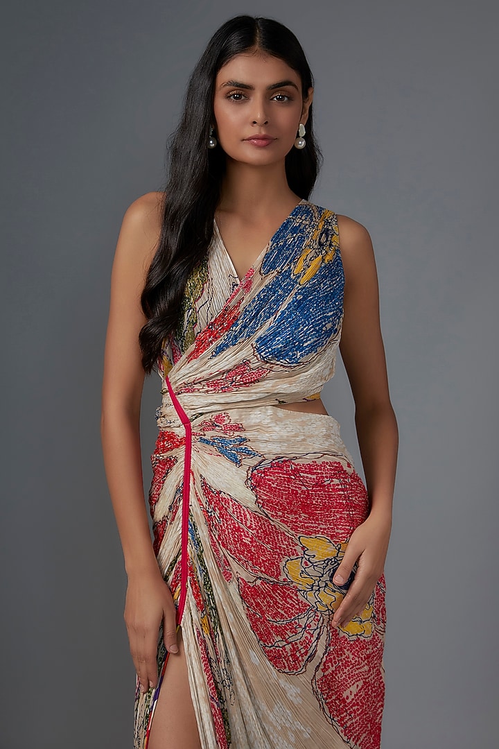 White Cotton Silk Bandhani Printed Vacation Dress by Saaksha & Kinni at Pernia's Pop Up Shop