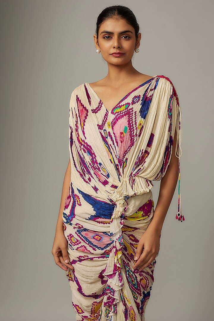 Purple Cotton Silk Paisley Printed Hand Micro Pleated Vacation Dress by Saaksha & Kinni at Pernia's Pop Up Shop