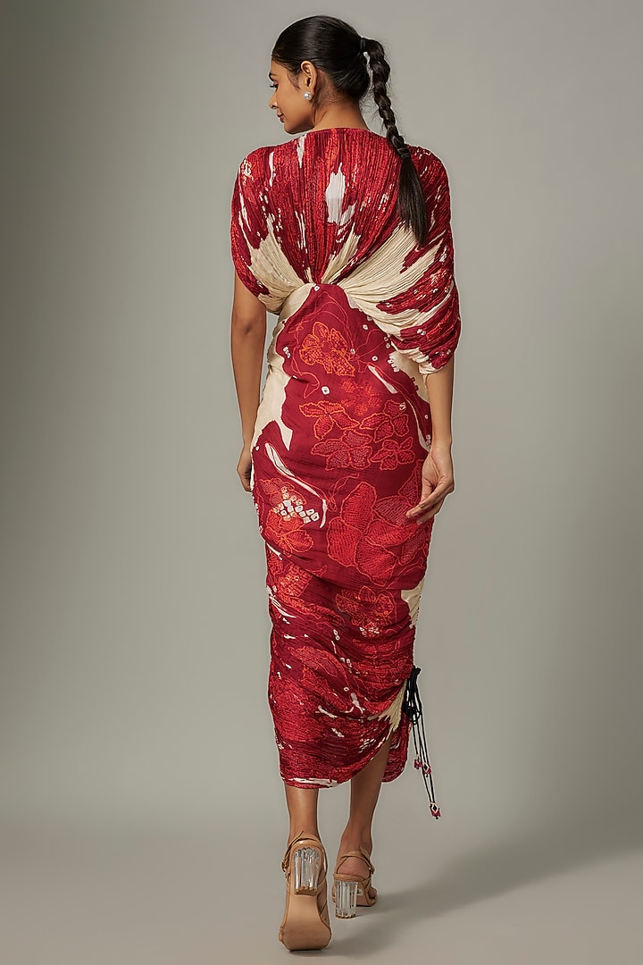 Multi-Colored Cotton Silk Bandhani Printed Hand Micro Pleated Vacation Dress by Saaksha & Kinni at Pernia's Pop Up Shop