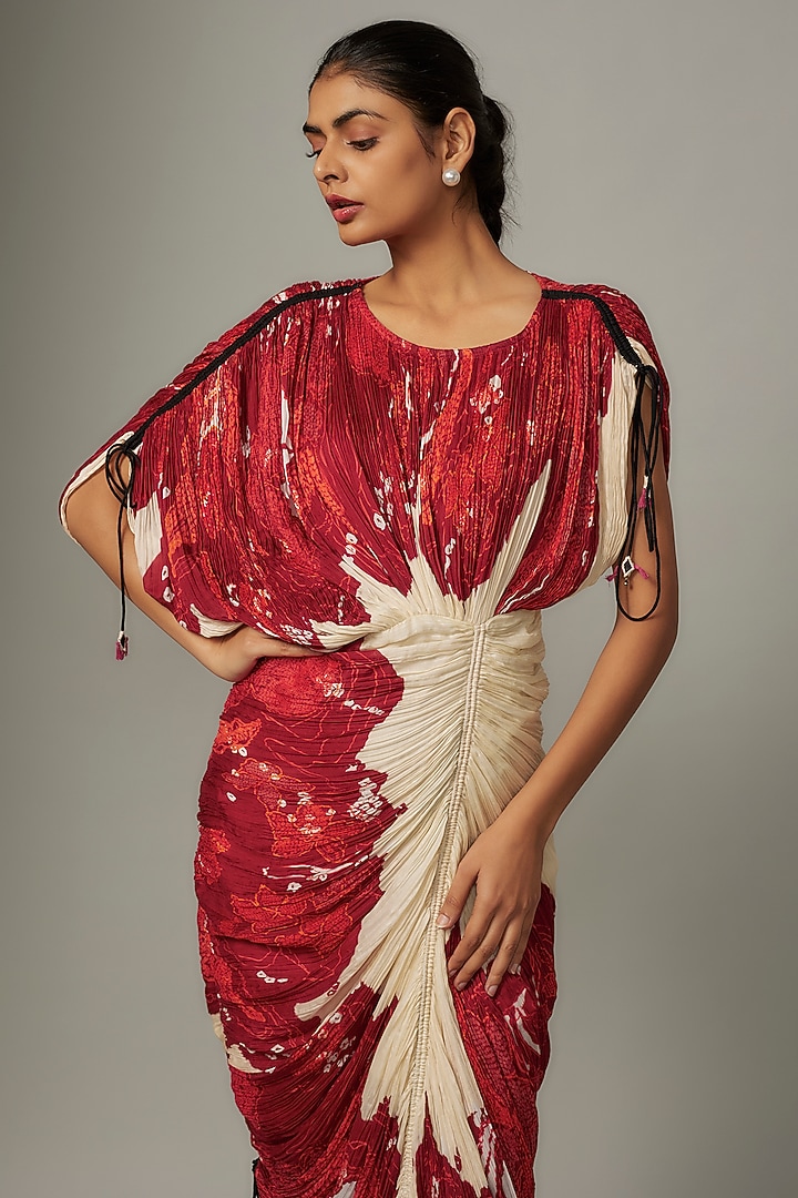 Multi-Colored Cotton Silk Bandhani Printed Hand Micro Pleated Vacation Dress by Saaksha & Kinni at Pernia's Pop Up Shop