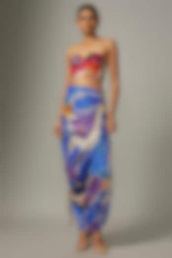 Blue Cotton Silk Ikat Printed Hand Micro Pleated Maxi Skirt by Saaksha & Kinni at Pernia's Pop Up Shop