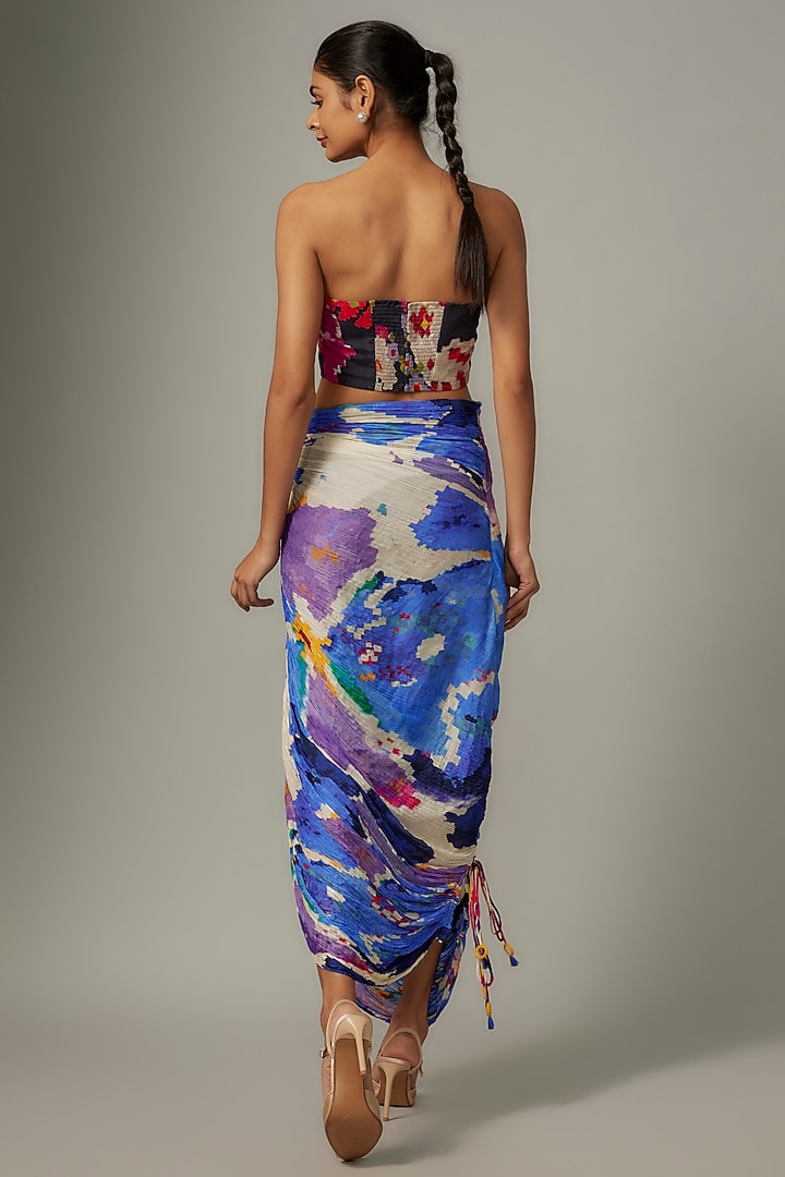 Blue Cotton Silk Ikat Printed Hand Micro Pleated Maxi Skirt by Saaksha & Kinni at Pernia's Pop Up Shop