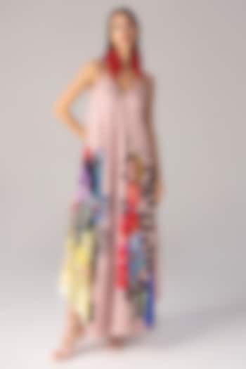 Multi-Colored Crepe Abstract Floral Printed Asymmetric Maxi Vacation Dress by Saaksha & Kinni at Pernia's Pop Up Shop