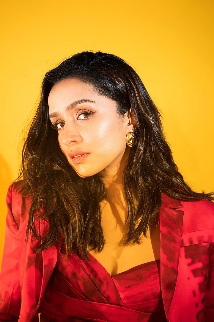 Red Satin Printed Cropped Bomber Jacket Set by Saaksha & Kinni at Pernia's Pop Up Shop