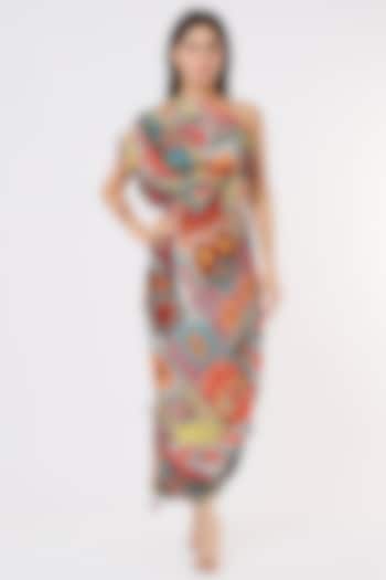 Multi-Colored Printed Saree Vacation Dress by Saaksha & Kinni at Pernia's Pop Up Shop