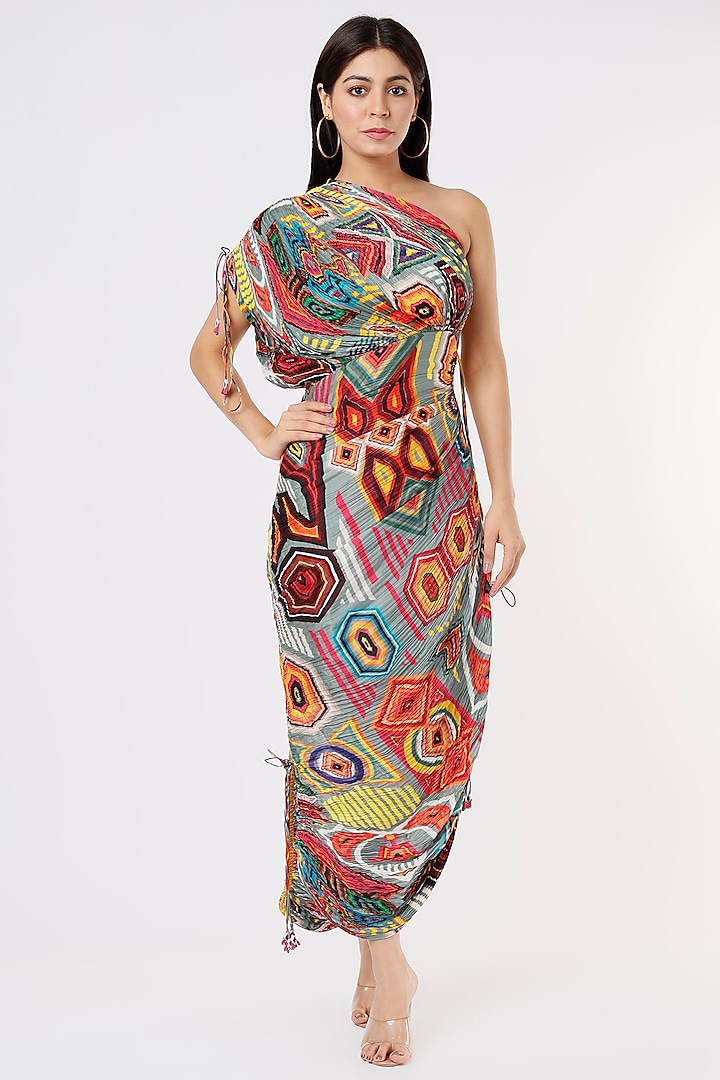 Multi-Colored Printed Saree Dress by Saaksha & Kinni