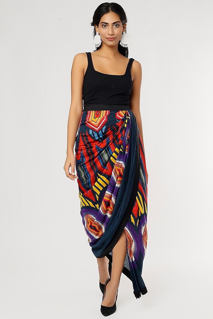 Multi-Coloured Printed Wrap Skirt by Saaksha & Kinni