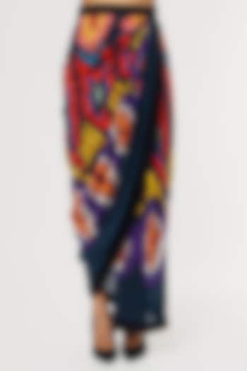 Multi-Colored Satin Printed Asymmetric Wrap Skirt by Saaksha & Kinni