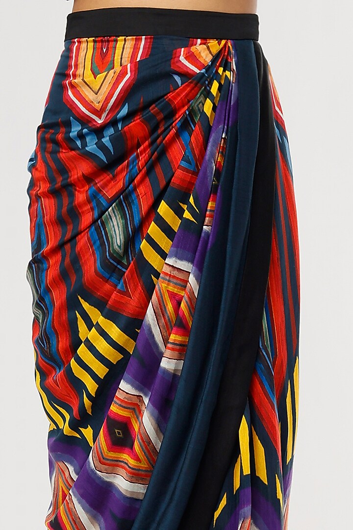 Multi-Colored Satin Printed Asymmetric Wrap Skirt by Saaksha & Kinni at Pernia's Pop Up Shop