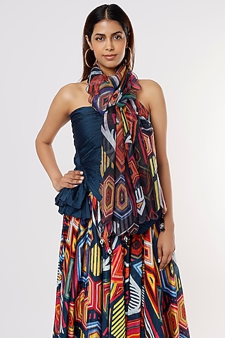 Multi- Colored Chanderi Printed Dupatta by Saaksha & Kinni